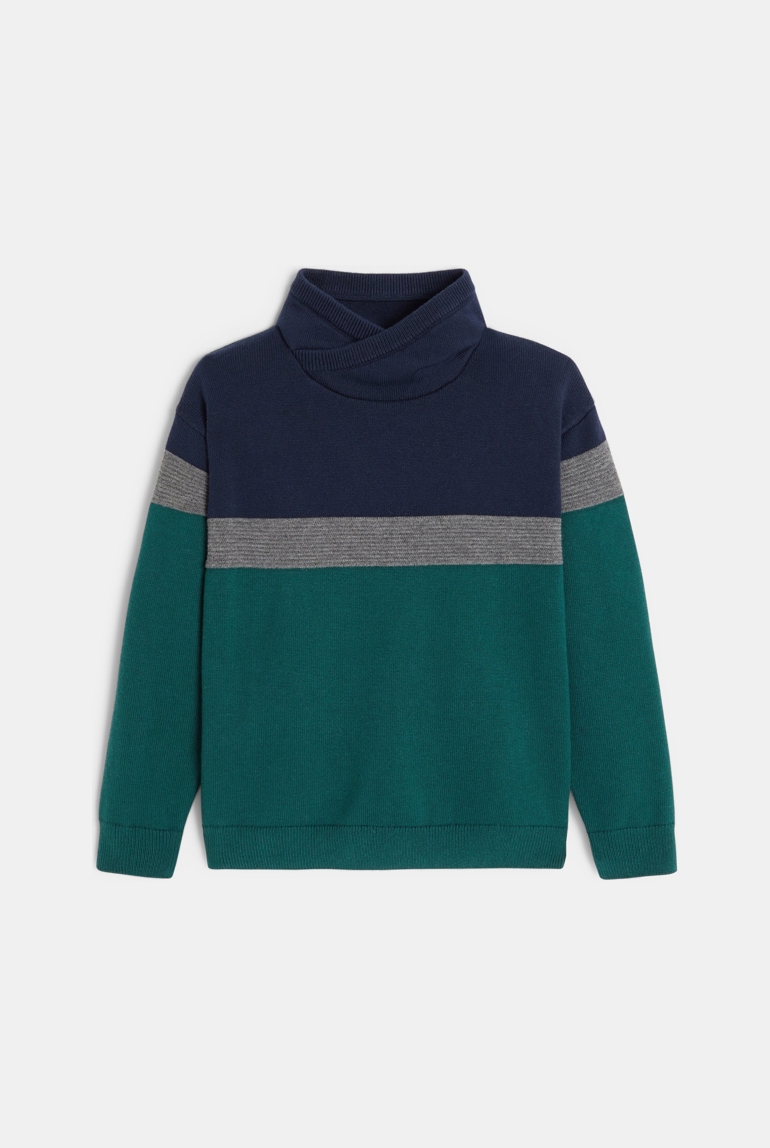 Pull d'hiver col snood vert garçon 1