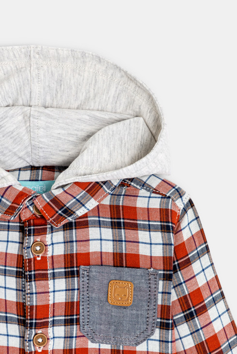 Chemise à carreaux à capuche orange bébé garçon