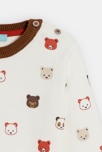 Pull épais maille tricot imprimé animaux blanc bébé garçon 3