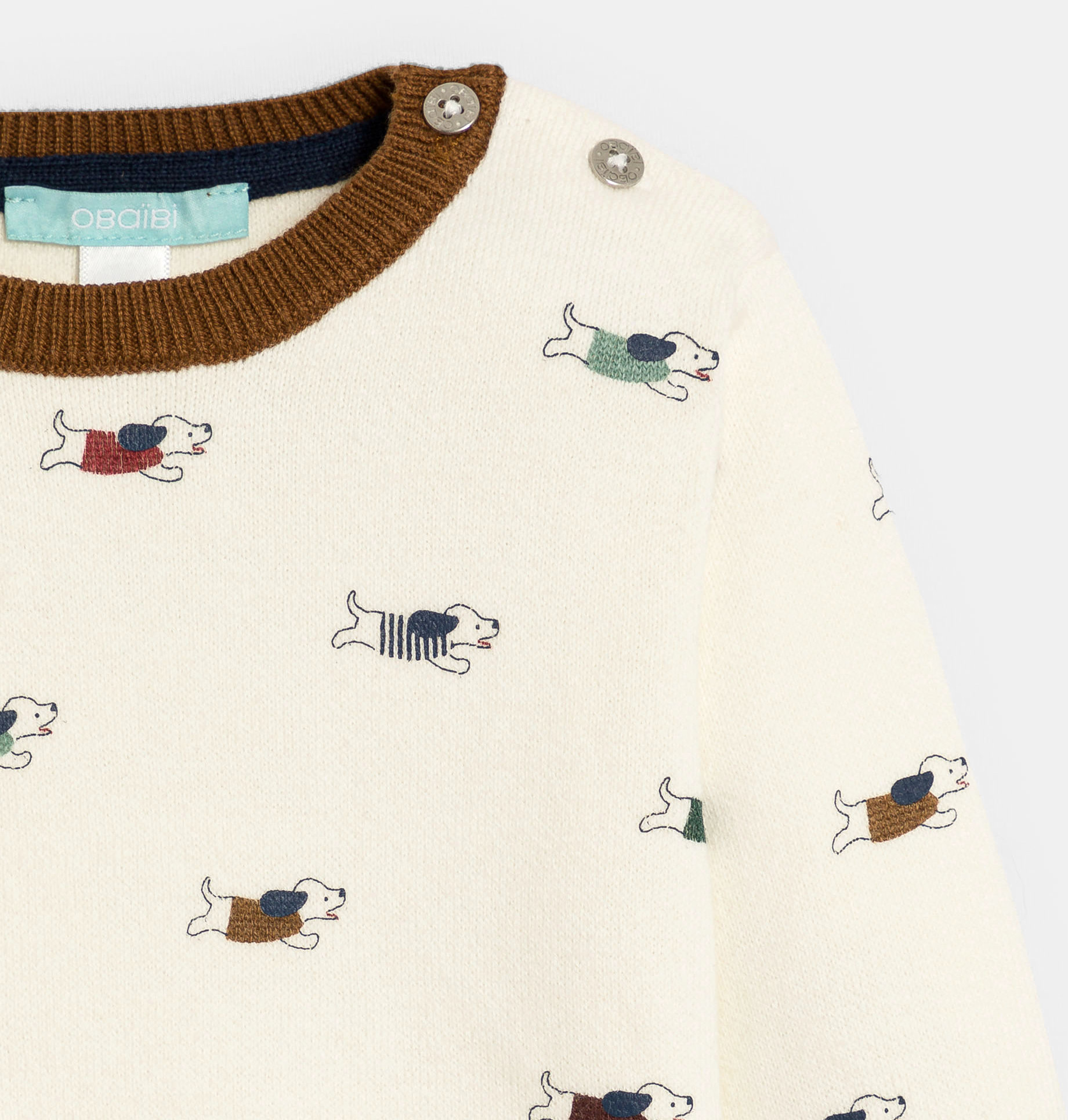 Pull épais maille tricot imprimé animaux blanc bébé garçon 2