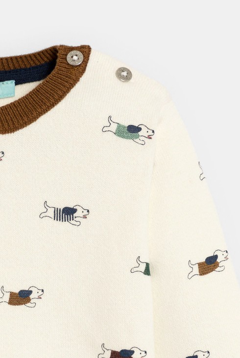 Dicker weißer Strickpullover mit Tiermotiven Kleinkind Junge 2