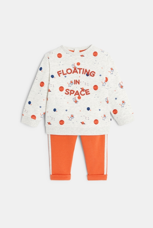 Sweat molleton et jogging orange bébé garçon 1