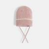 Bonnet en maille tricot à revers rose bébé fille