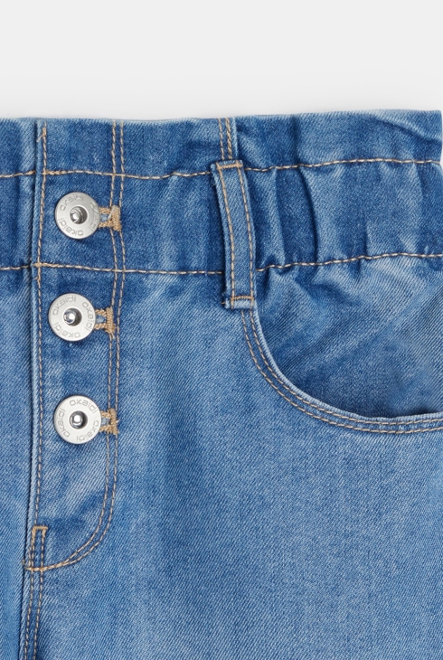 Verwaschene Mom-Paperbag-Jeans Blau Mädchen
