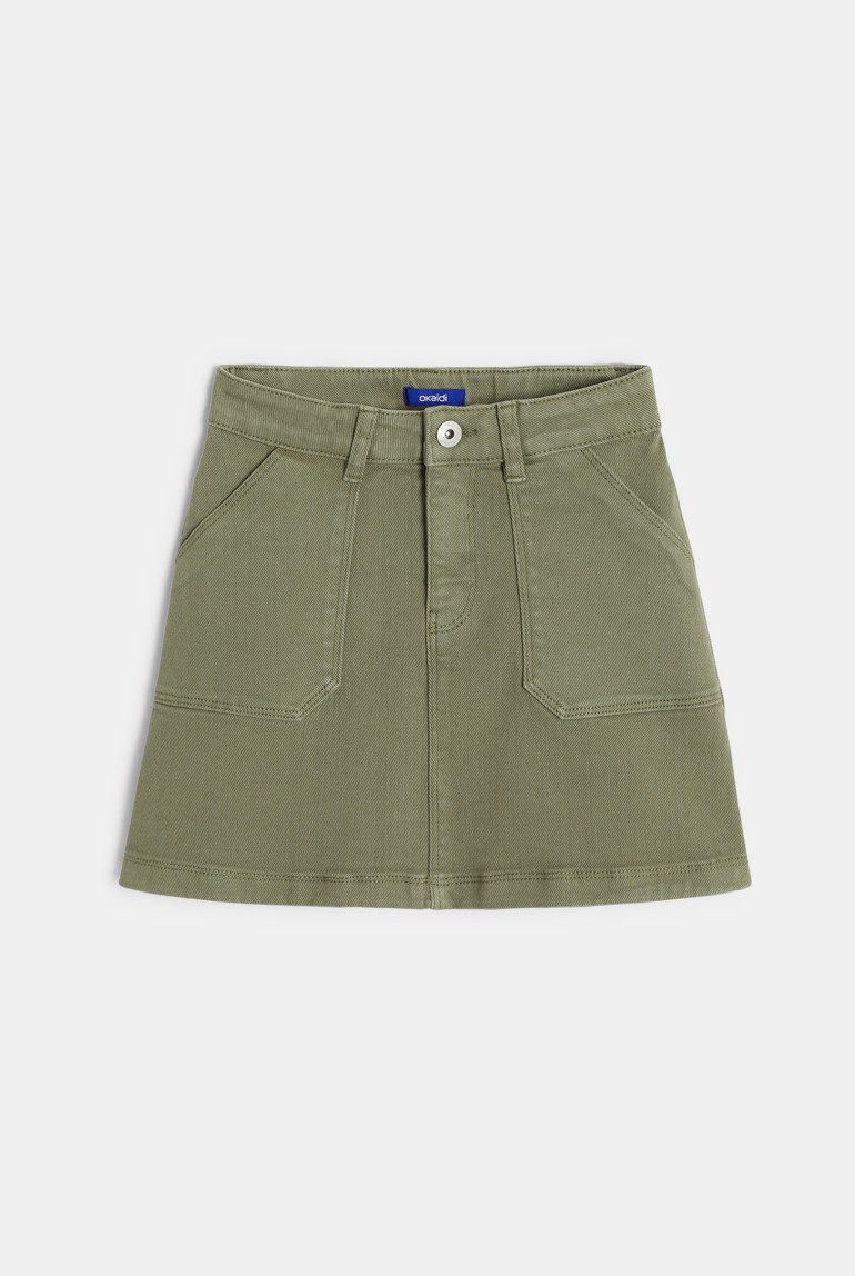 Mini-jupe en toile verte fille 1