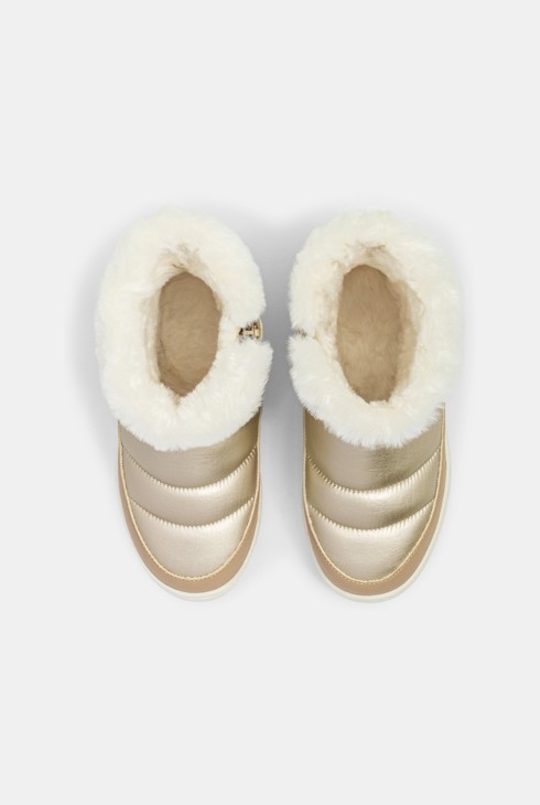 Botki błyszczące ocieplane z efektem pikowania beżowe dziewczynka 2