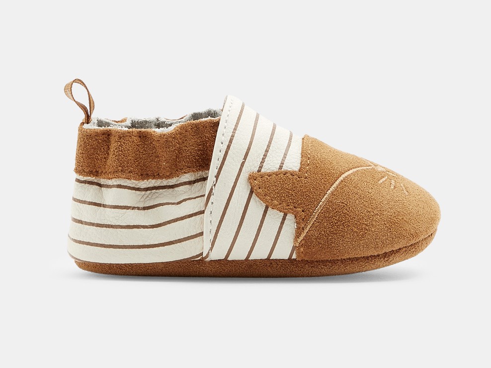 Leren slofjes kattenkopje beige geboorte 1