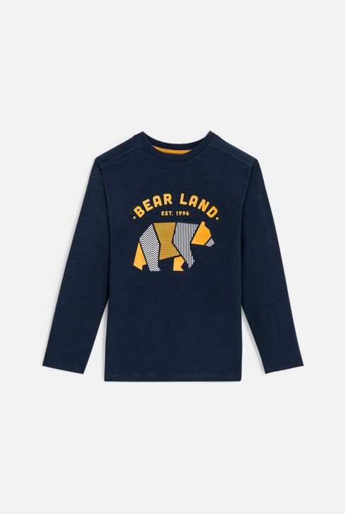 Langärmeliges T-Shirt mit Bärenmotiv Blau Jungen