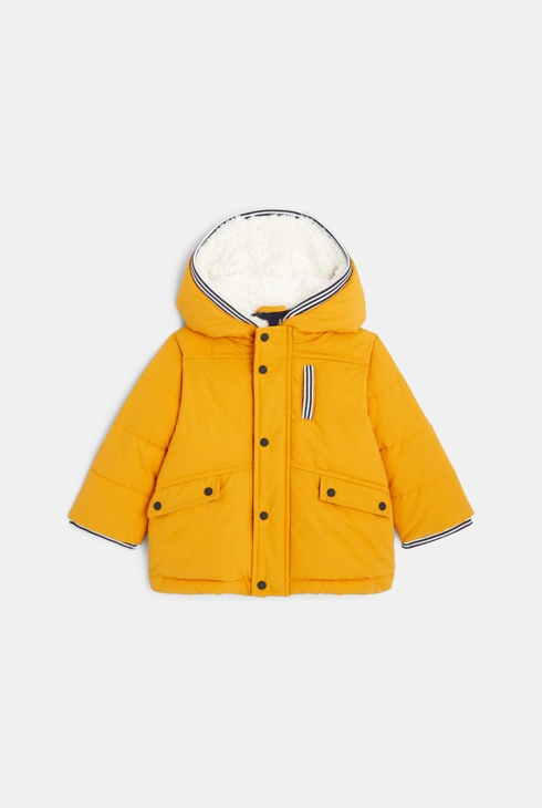 Manteau matelassé à capuche fourrée jaune bébé garçon 2