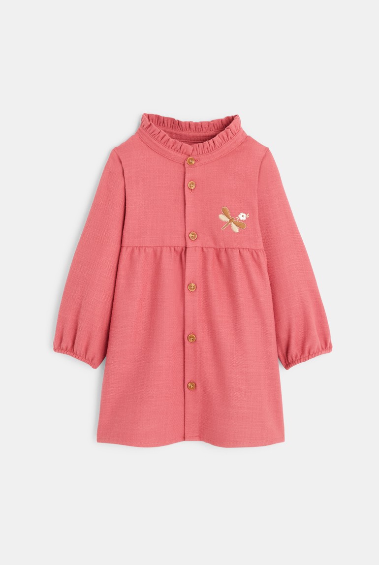 Robe boutonnée manches longues rose bébé fille 1