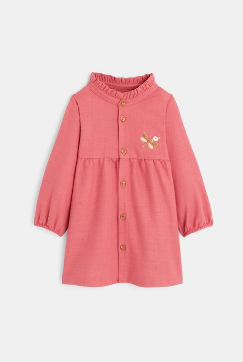 Baby girls' pink long-sleeve buttoned dress 1