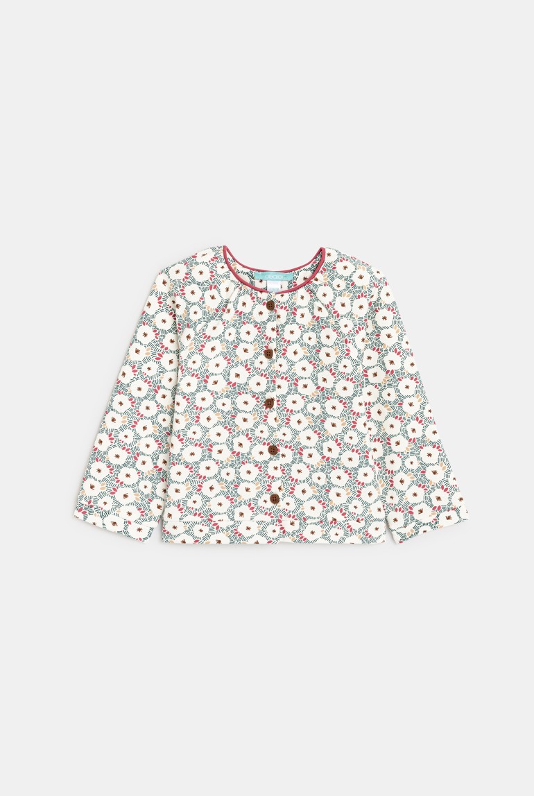 Gilet en molleton fleuri vert bébé fille 1