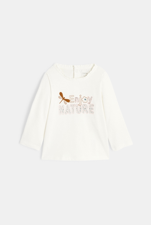 T-shirt con scritta a fiori bianco bimba 1
