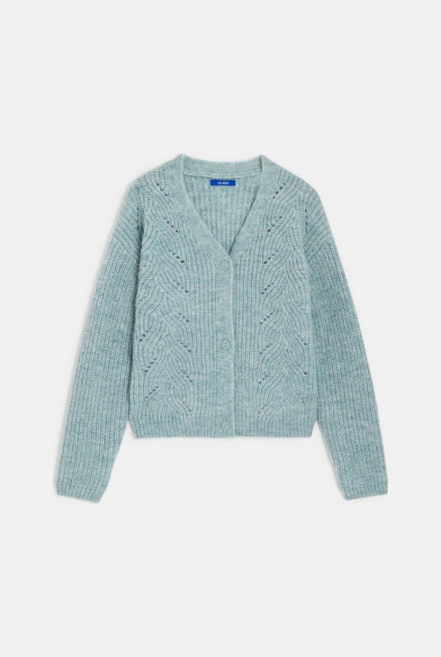 Strickjacke mit Zopfmuster und V-Ausschnitt Grün Mädchen