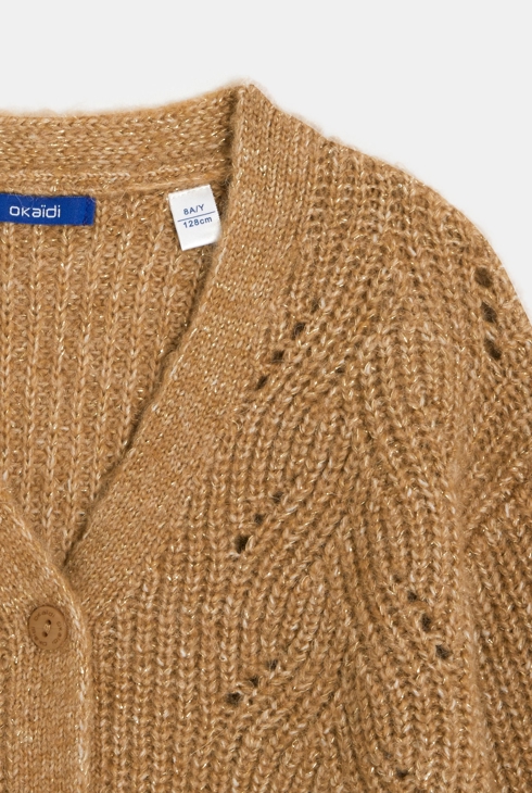 Jopica s kitami in ovratnikom z V-izrezom rjava deklica 2