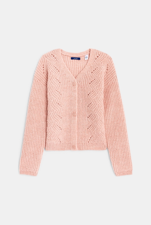 Gilet torsadé col V rose fille 1