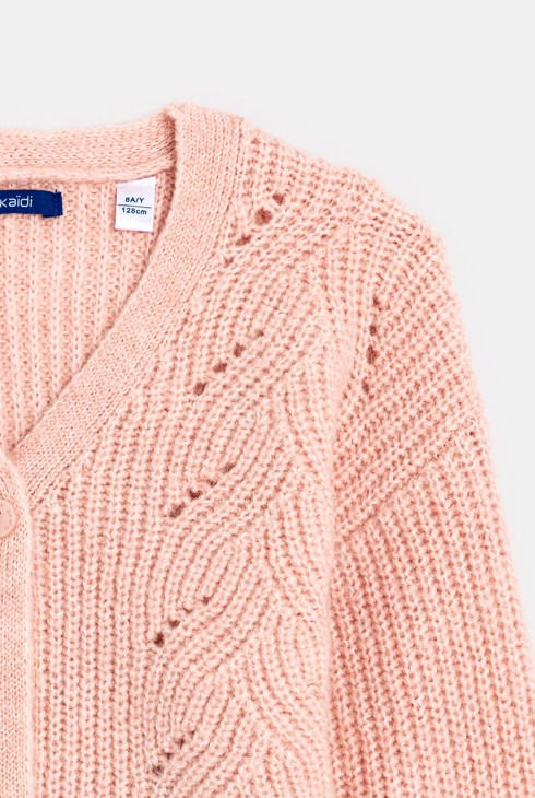 Gilet torsadé col V rose fille 2