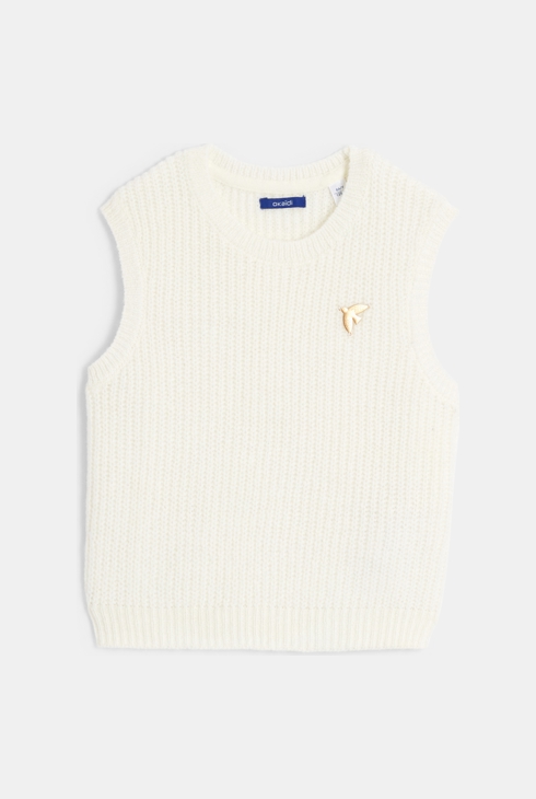 Pull côtelé sans manches blanc meringue fille 1