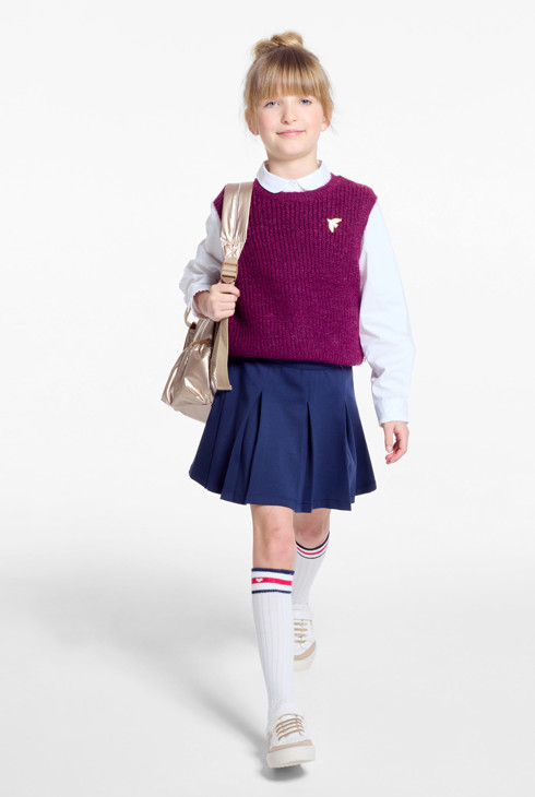 Pull côtelé sans manches violet grenat fille 1