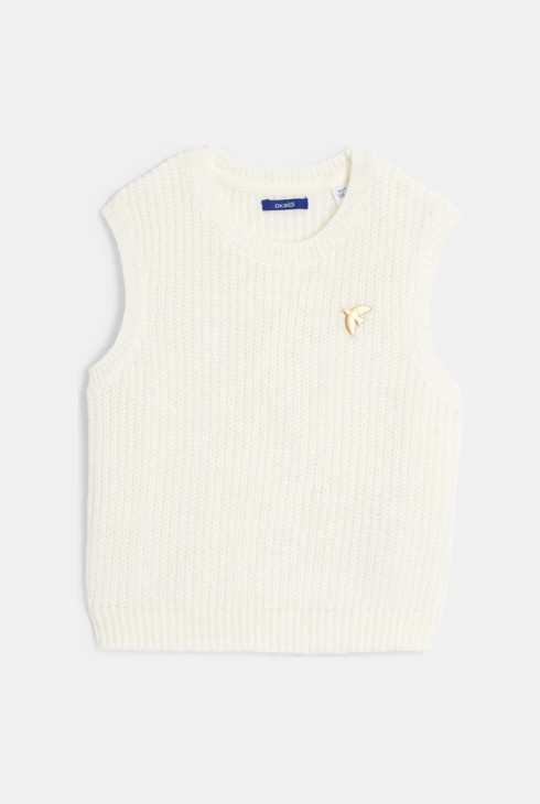 Ärmelloser gerippter Pullover in Baiser-Weiß Mädchen 2