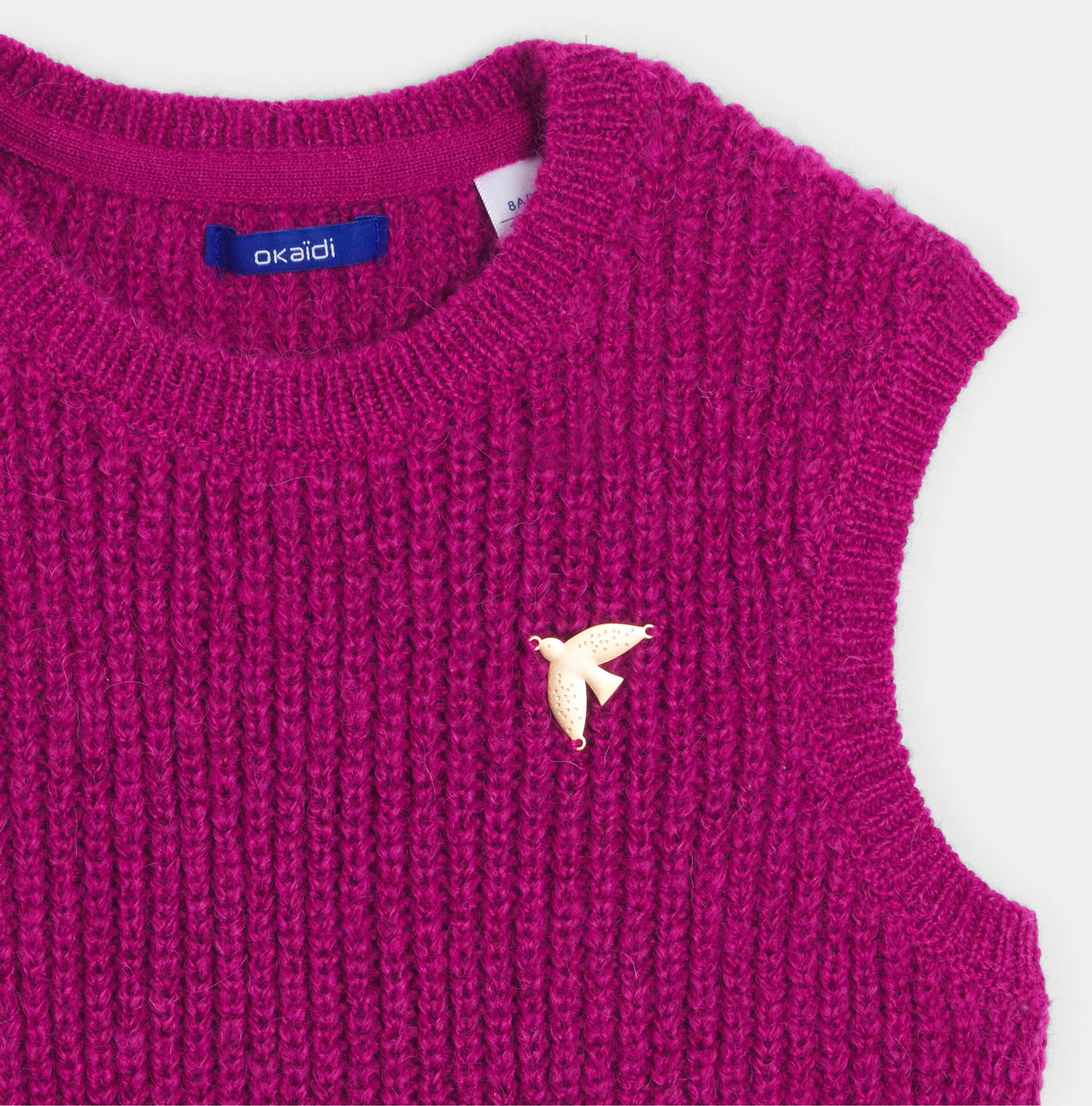 Pull côtelé sans manches violet grenat fille