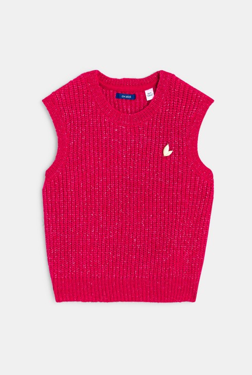 Pull côtelé sans manches rose fille 2