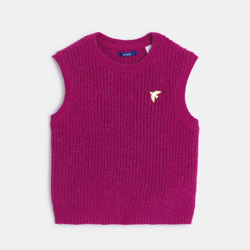 Pull côtelé sans manches violet grenat fille - 8A