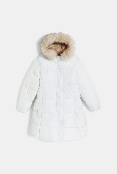 Wasserabweisende lange Steppjacke in Weiß für Mädchen 2
