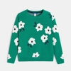 Pull jacquard à fleurs vert fille