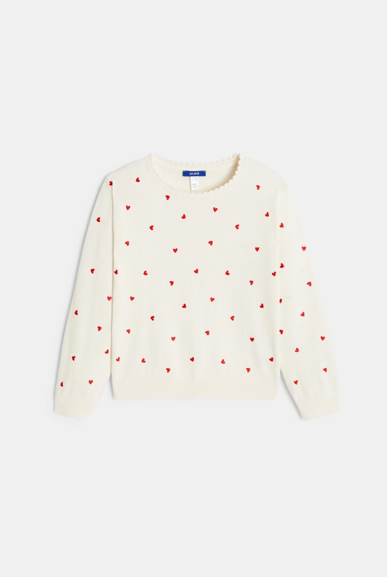 Pull motifs cœurs écru Fille 1