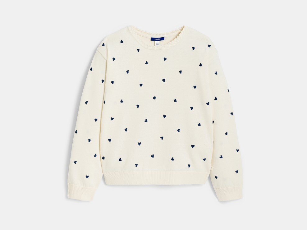 Maglione bambina con motivi a cuore blu 1