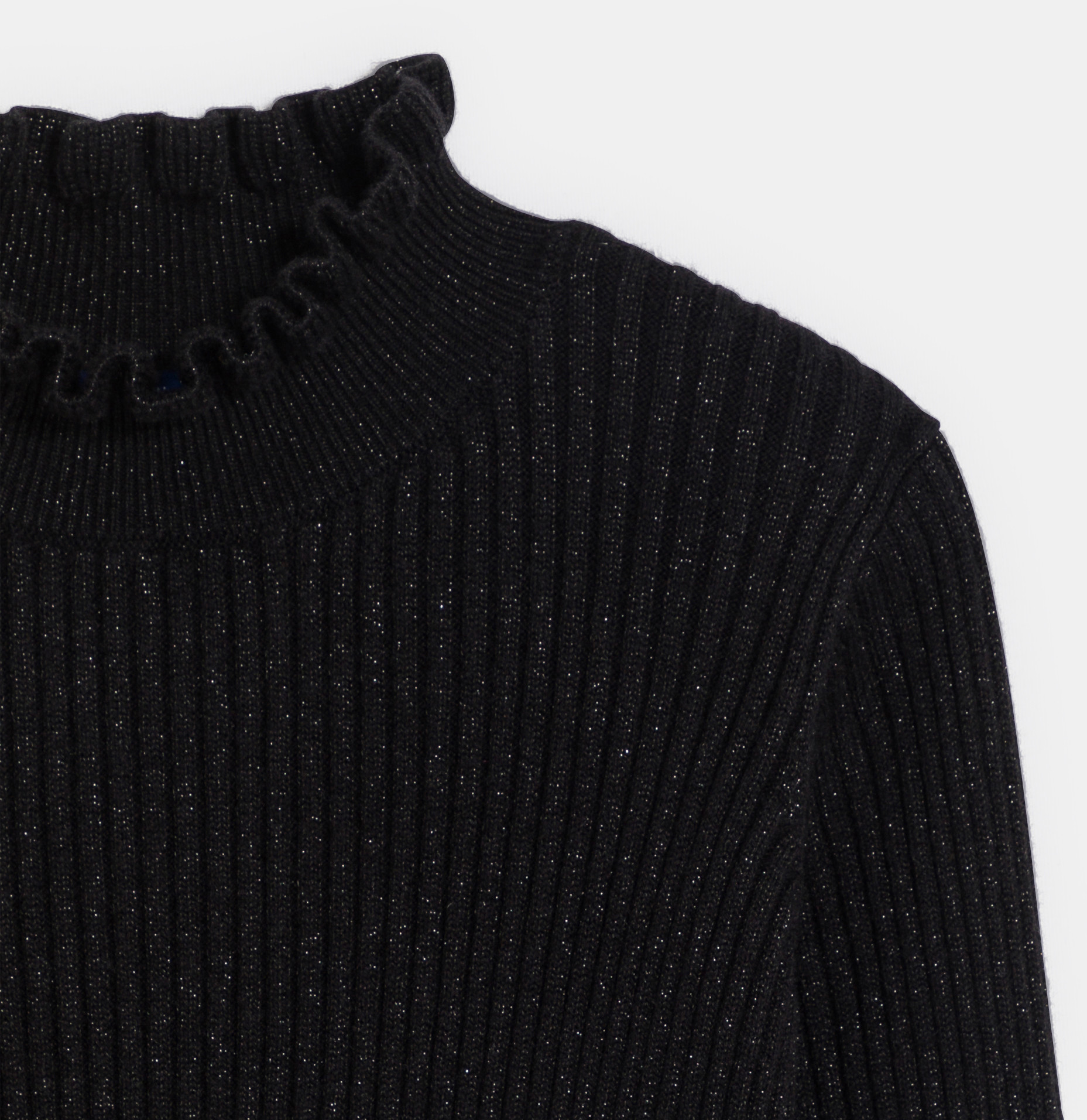 Girl's black ribbed jumper with collar 2