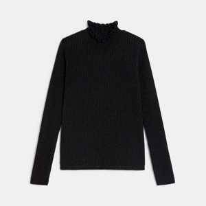 Girl's black ribbed jumper with collar 1