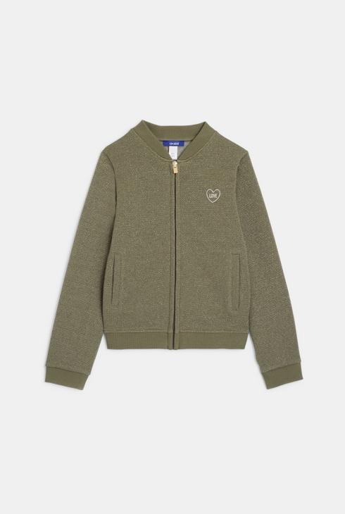 Svetlikajoč se pulover teddy z zadrgo zelena deklica 1