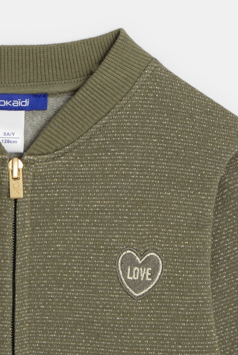 Svetlikajoč se pulover teddy z zadrgo zelena deklica 2