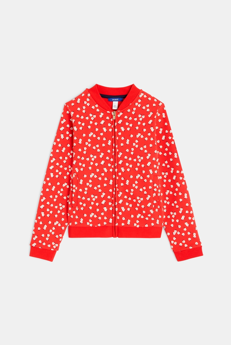 Teddy zippé en molleton imprimé rouge fille 1