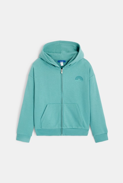 Einfarbig grünes Mädchen-Sweatshirt mit Kapuze 1