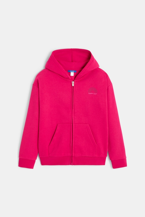 Einfarbiges rosa Mädchen-Sweatshirt mit Kapuze 1