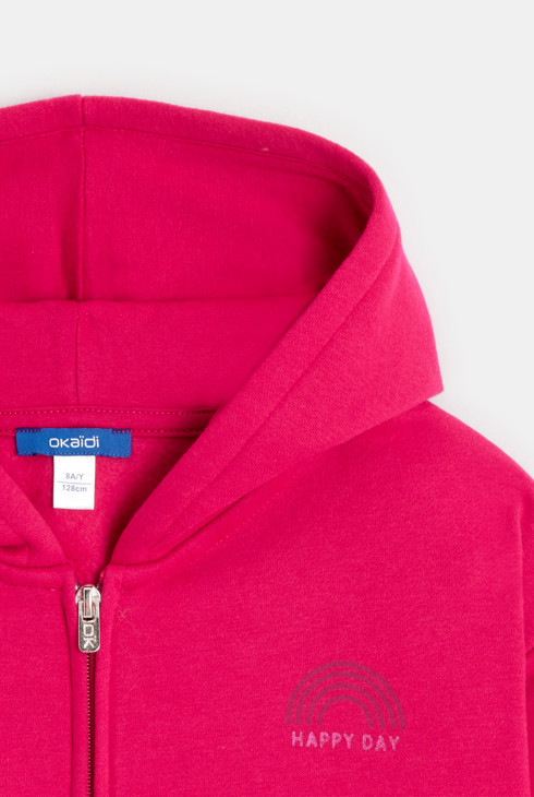 Einfarbiges rosa Mädchen-Sweatshirt mit Kapuze 2