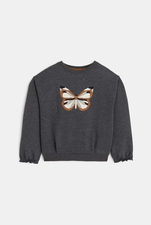 Pulover z motivom metuljčka siva deklica 1