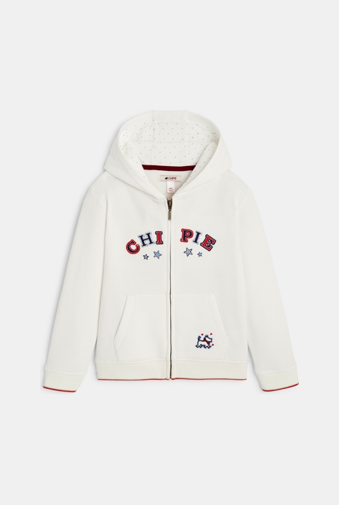 Sweat zippé à capuche brodé blanc fille Chipie 1