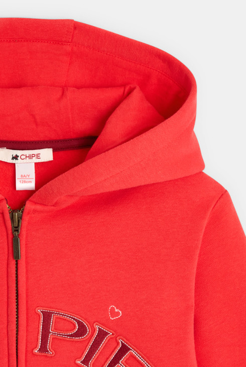 Sweatshirt mit Reißverschluss und roter Kapuze für Mädchen 2
