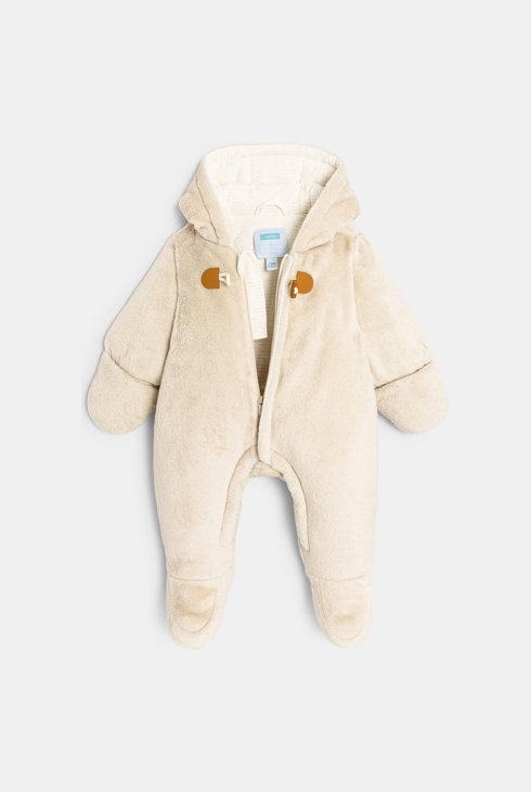 Combipilote en velours doublée jersey beige naissance