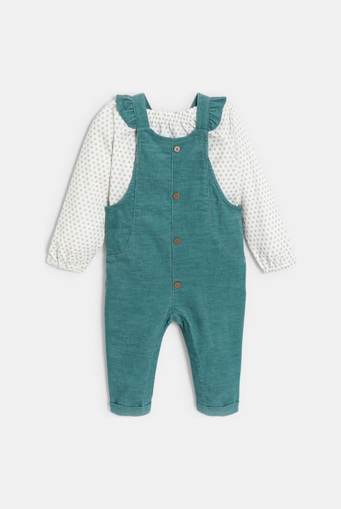 Salopette velours bleue et sweat étoilé bébé fille