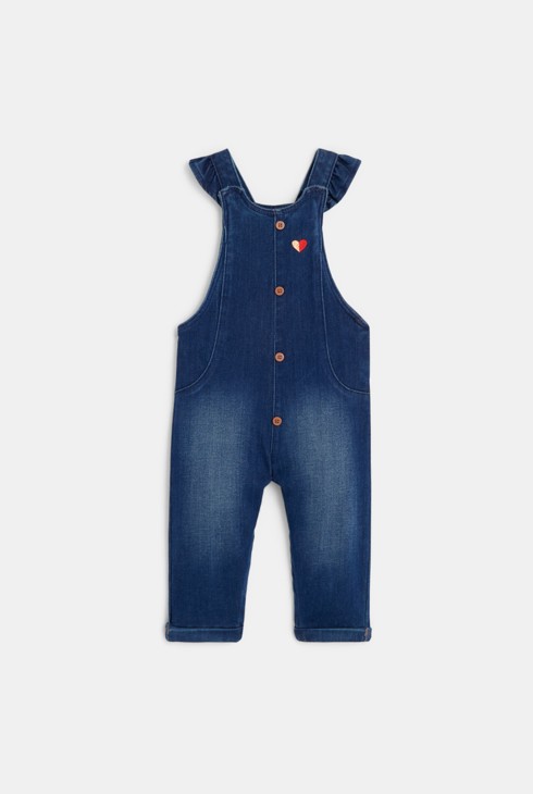 Blaue Jeans-Latzhose und gestreiftes Baby-Sweatshirt für Mädchen 2