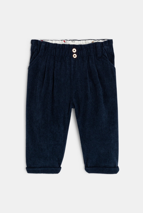 Hlače v slogu papirnate vrečke iz rebrastega žameta modra dojenček deklica 1