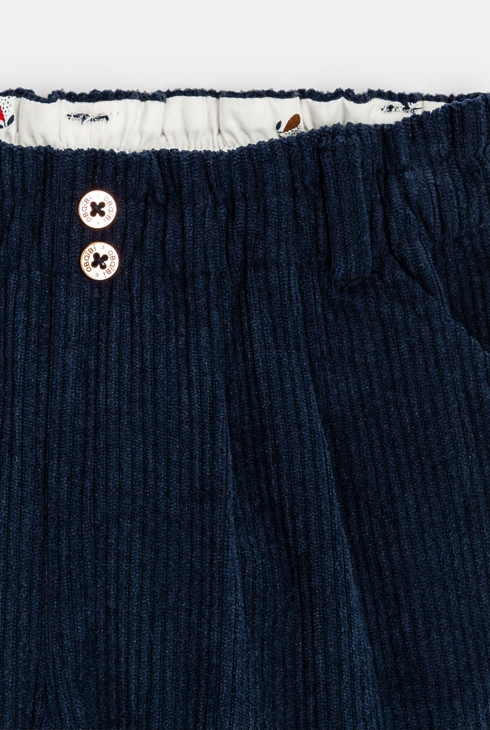 Hlače v slogu papirnate vrečke iz rebrastega žameta modra dojenček deklica 2