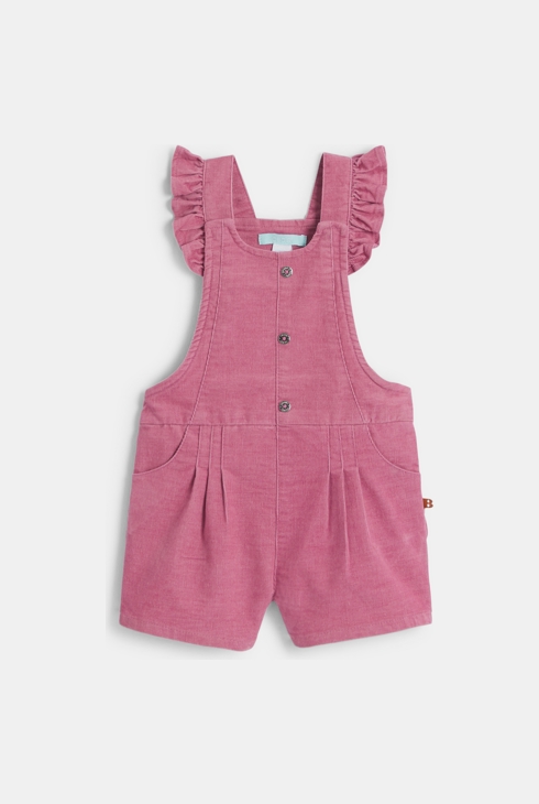 Salopette courte en velours côtelé rose bébé fille