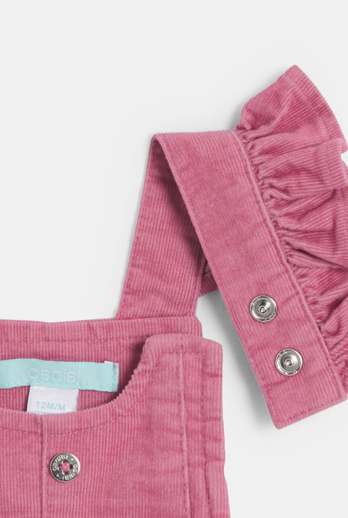 Salopette courte en velours côtelé rose bébé fille