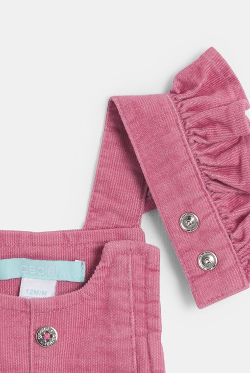 Salopette courte en velours côtelé rose bébé fille 2